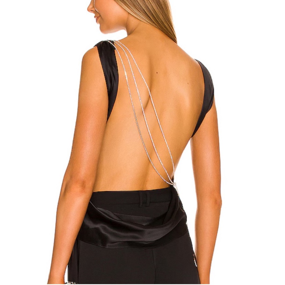 The Bar 'Asher' Black Satin Crystal Embellished Top Size XS